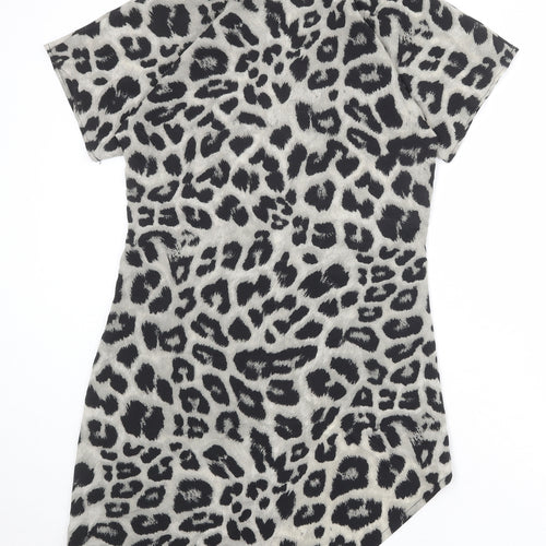 Vonda Womens Beige Animal Print Polyester A-Line Size S Boat Neck Pullover - Leopard Pattern