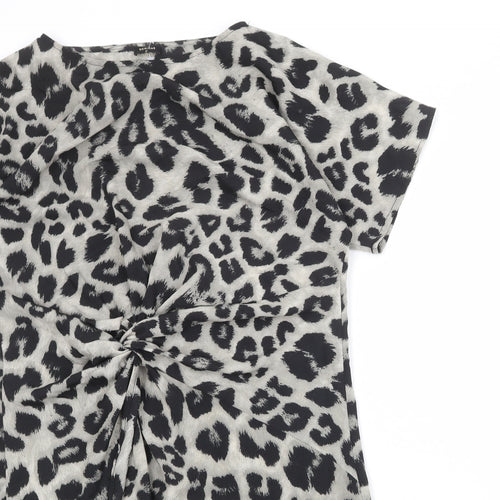 Vonda Womens Beige Animal Print Polyester A-Line Size S Boat Neck Pullover - Leopard Pattern