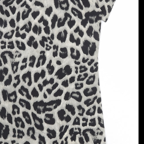 Vonda Womens Beige Animal Print Polyester A-Line Size S Boat Neck Pullover - Leopard Pattern