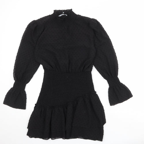 NLW Womens Black Polka Dot Polyester Bodycon Size L Round Neck Pullover
