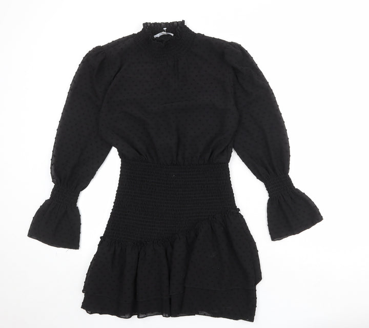 NLW Womens Black Polka Dot Polyester Bodycon Size L Round Neck Pullover