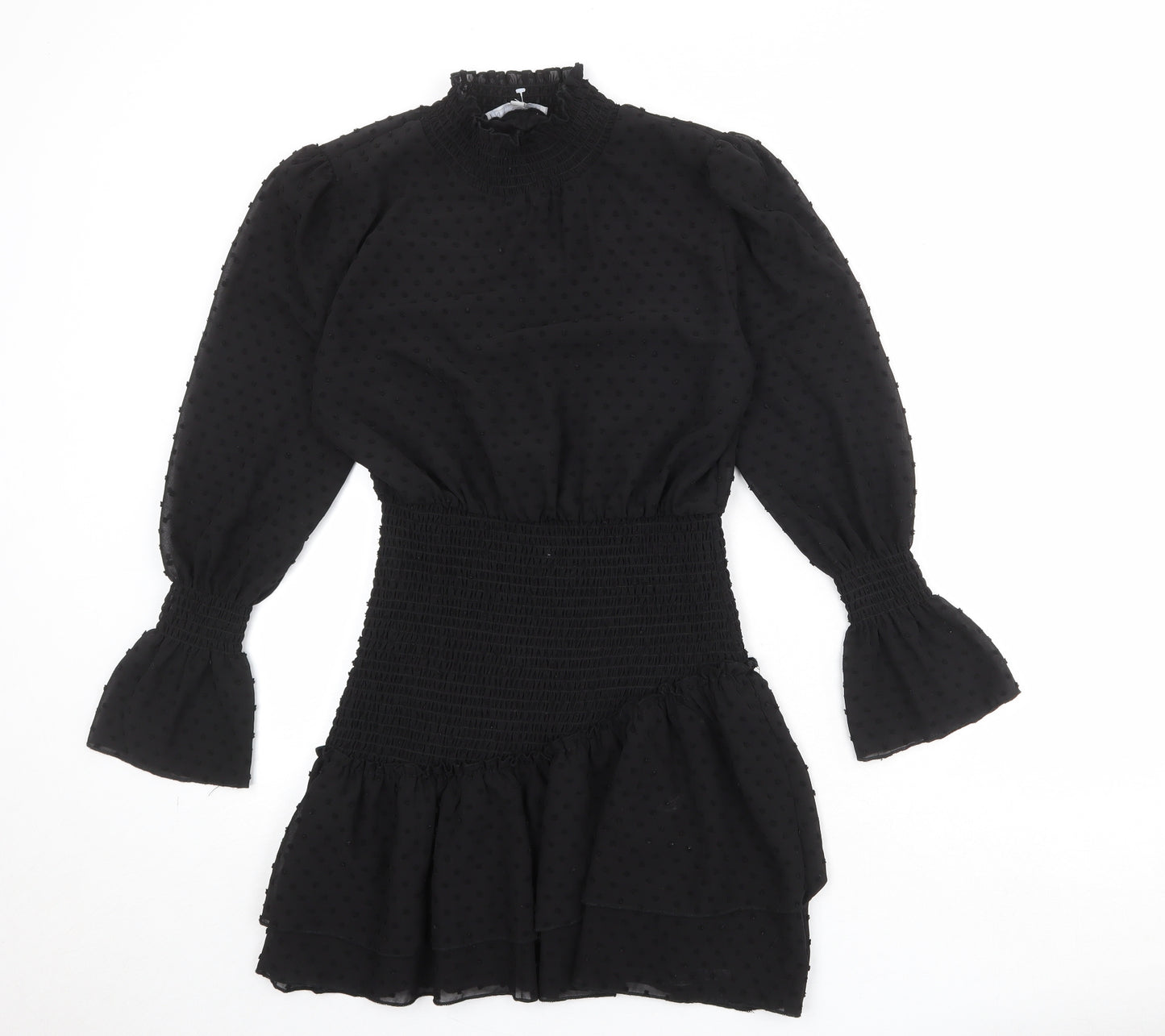 NLW Womens Black Polka Dot Polyester Bodycon Size L Round Neck Pullover