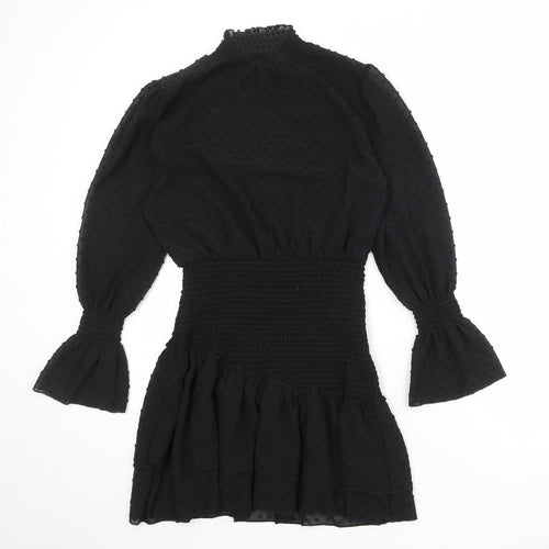 NLW Womens Black Polka Dot Polyester Bodycon Size L Round Neck Pullover