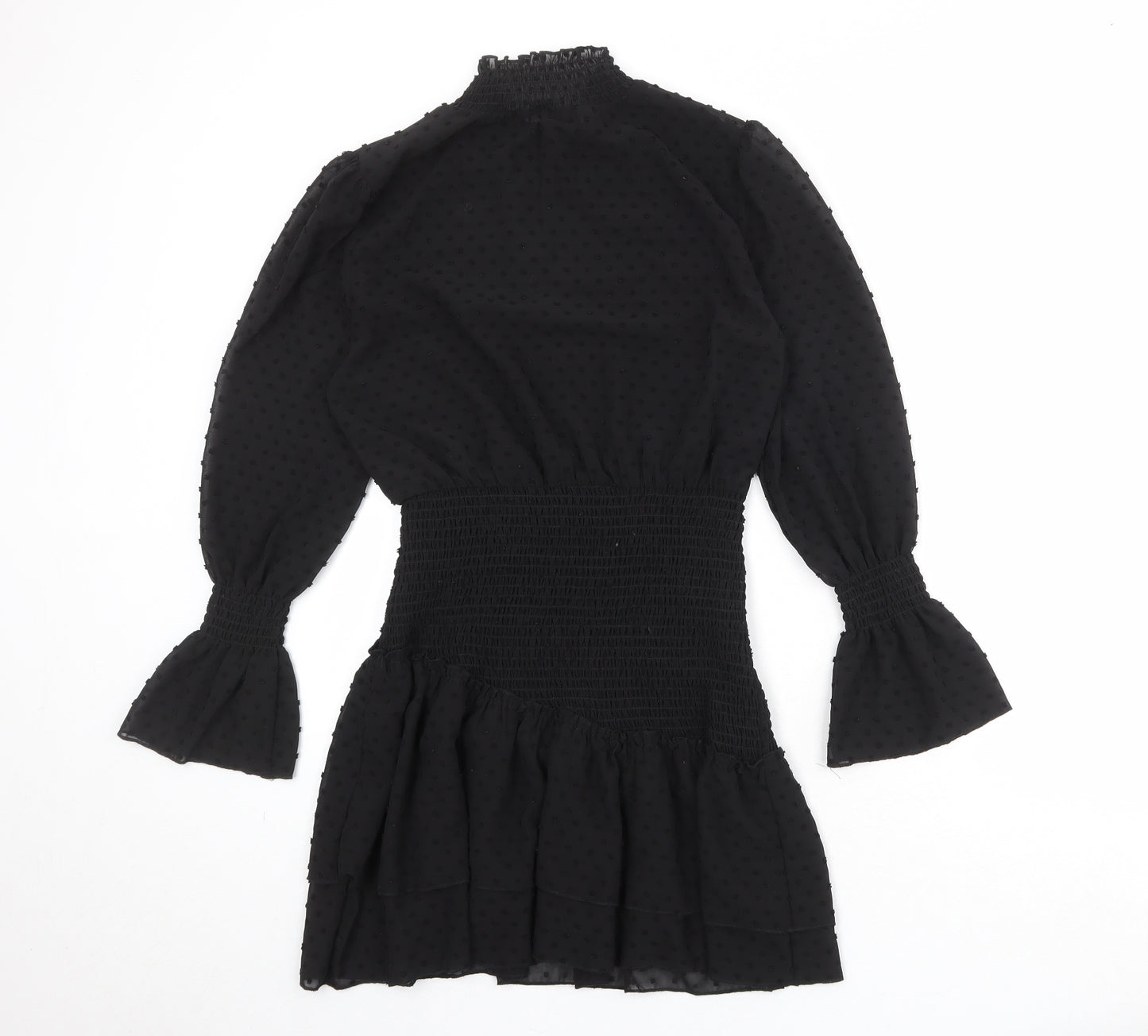 NLW Womens Black Polka Dot Polyester Bodycon Size L Round Neck Pullover
