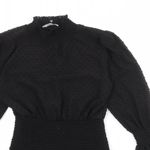 NLW Womens Black Polka Dot Polyester Bodycon Size L Round Neck Pullover