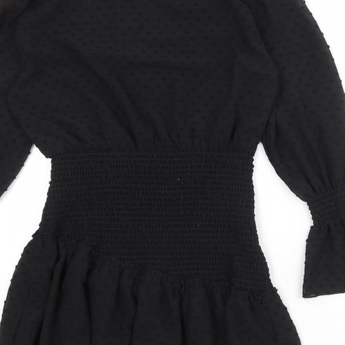 NLW Womens Black Polka Dot Polyester Bodycon Size L Round Neck Pullover