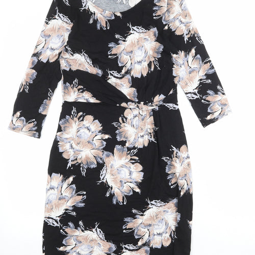 Wallis Womens Black Floral Viscose A-Line Size 10 Round Neck Pullover