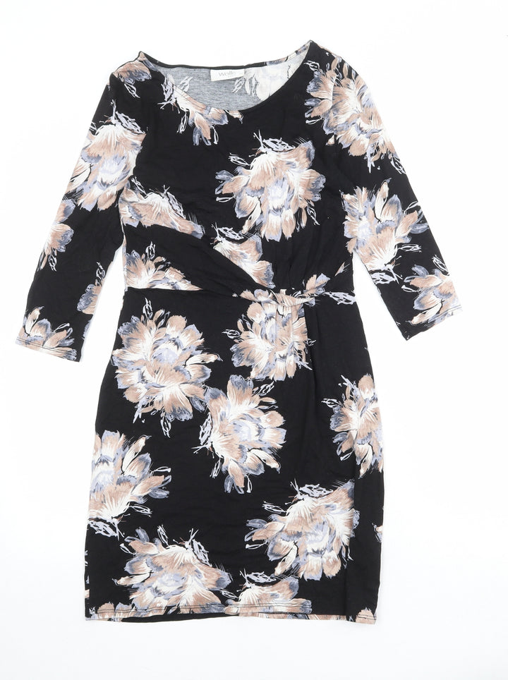 Wallis Womens Black Floral Viscose A-Line Size 10 Round Neck Pullover