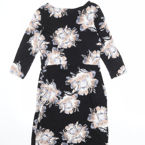 Wallis Womens Black Floral Viscose A-Line Size 10 Round Neck Pullover