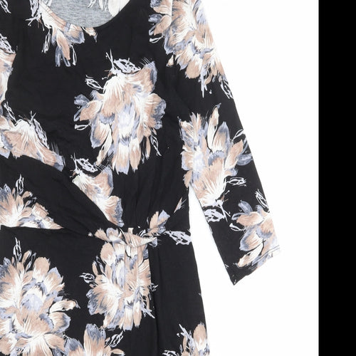 Wallis Womens Black Floral Viscose A-Line Size 10 Round Neck Pullover