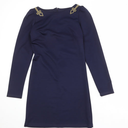 River Island Womens Blue Polyester A-Line Size 10 Round Neck Zip