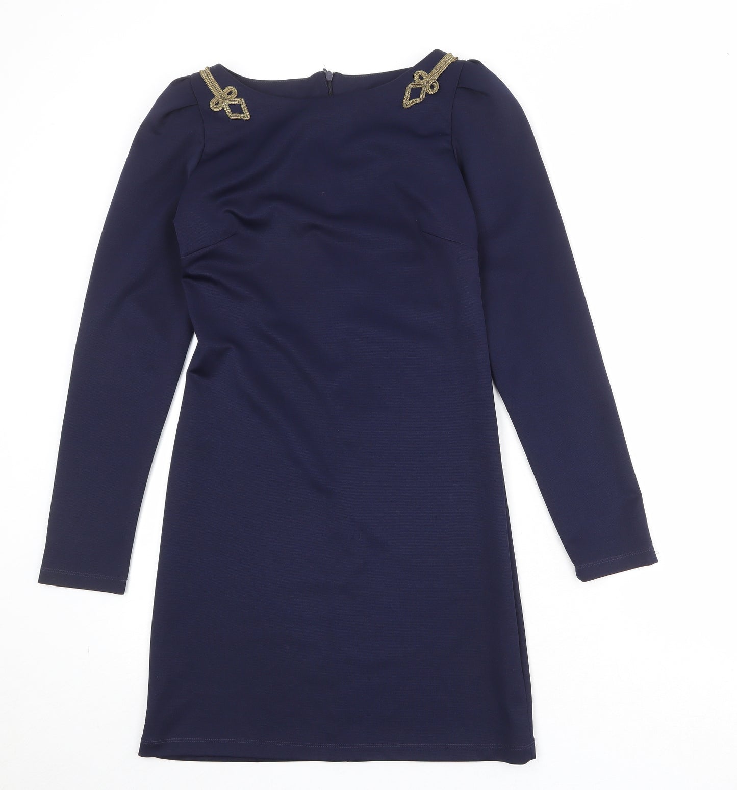 River Island Womens Blue Polyester A-Line Size 10 Round Neck Zip