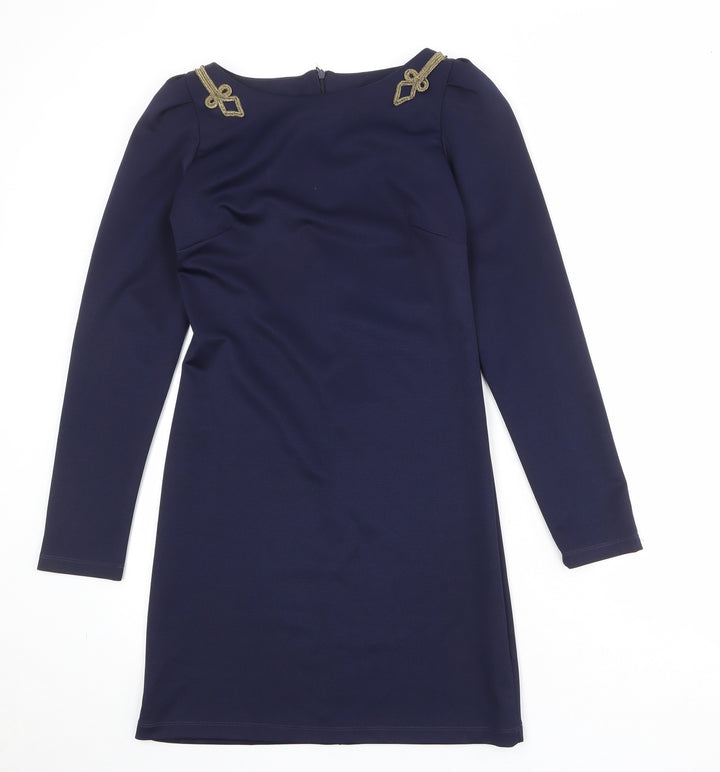 River Island Womens Blue Polyester A-Line Size 10 Round Neck Zip