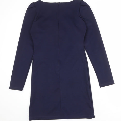 River Island Womens Blue Polyester A-Line Size 10 Round Neck Zip