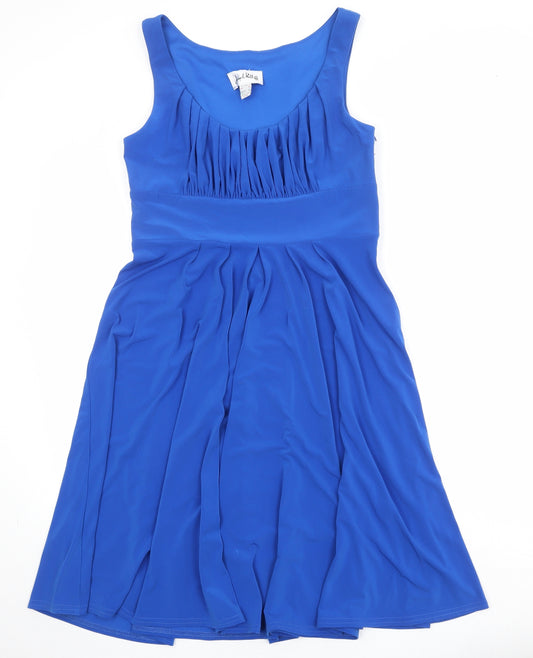 Joseph Ribkoff Womens Blue Polyester Skater Dress Size 14 Round Neck Zip
