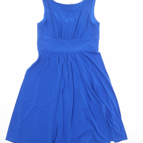 Joseph Ribkoff Womens Blue Polyester Skater Dress Size 14 Round Neck Zip