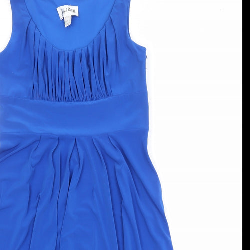 Joseph Ribkoff Womens Blue Polyester Skater Dress Size 14 Round Neck Zip