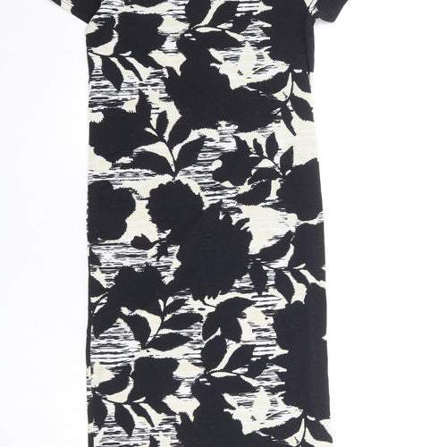 Topshop Womens Black Floral Polyester T-Shirt Dress Size 10 Round Neck Pullover