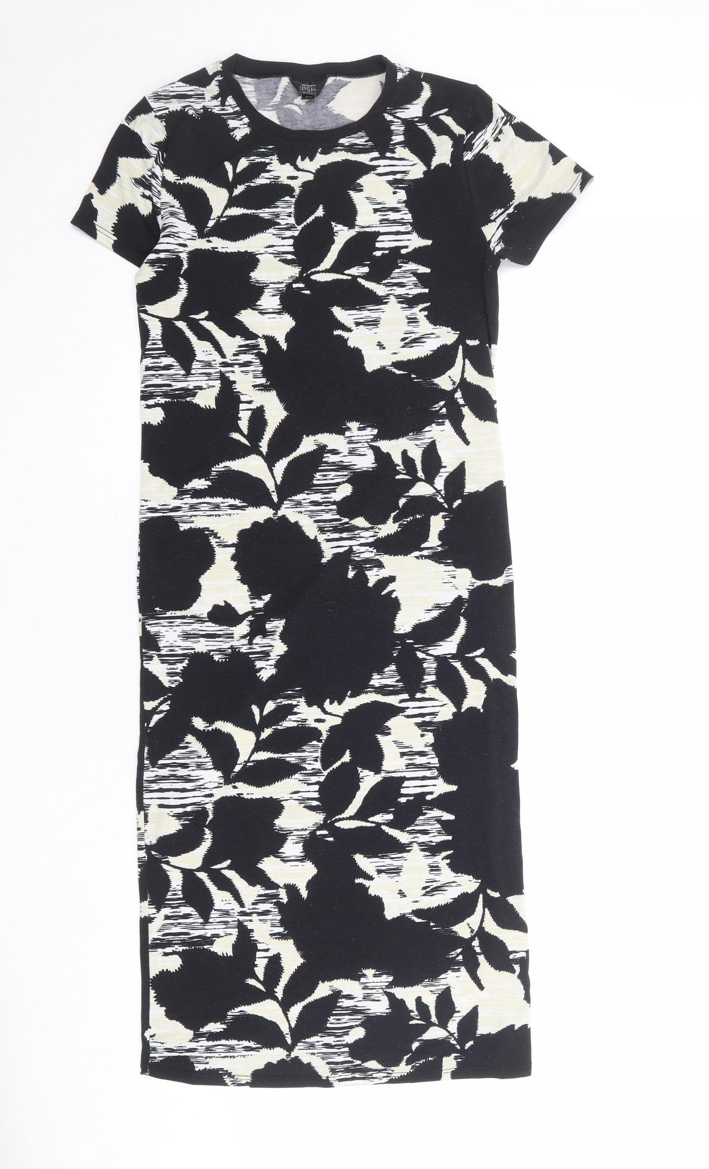 Topshop Womens Black Floral Polyester T-Shirt Dress Size 10 Round Neck Pullover