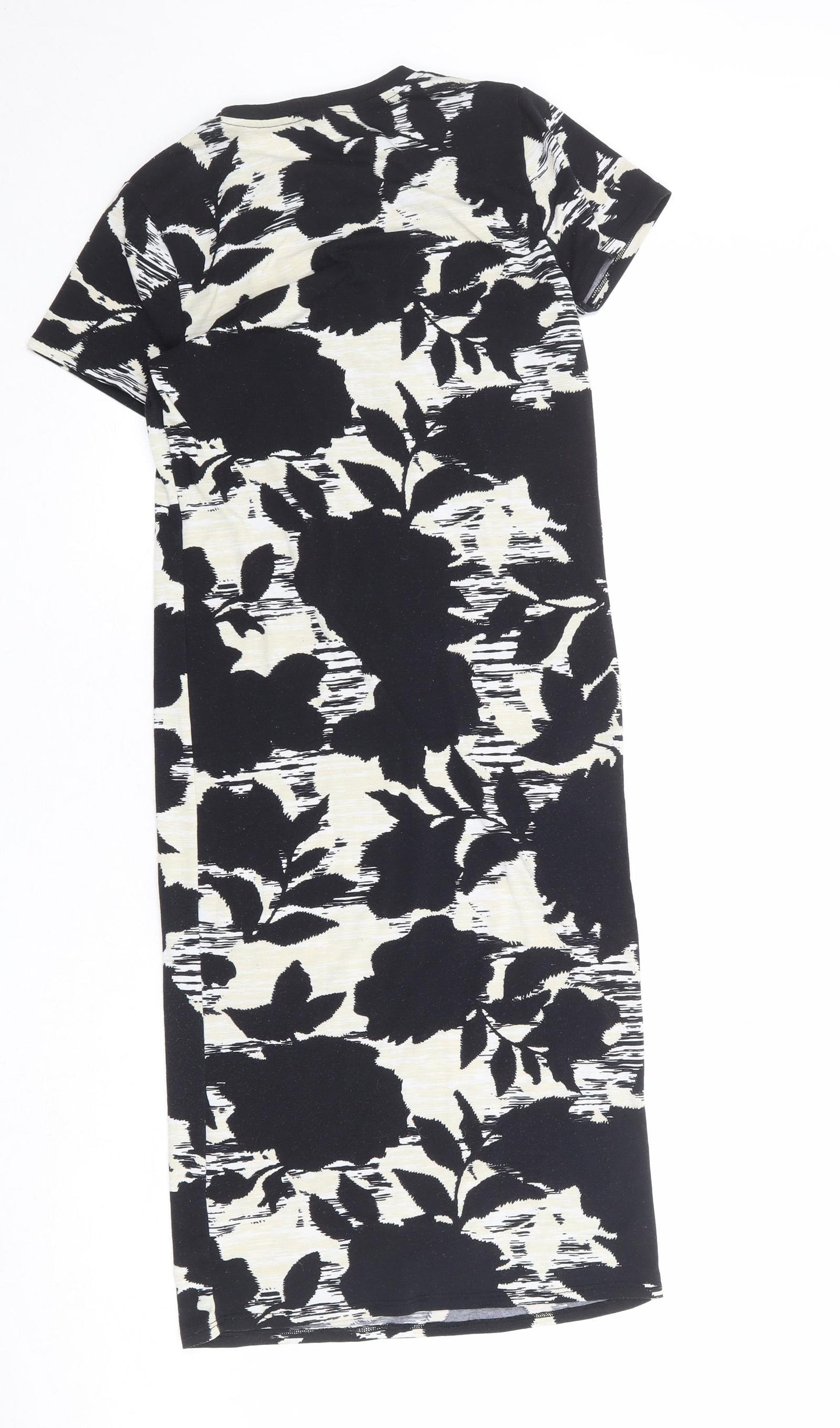 Topshop Womens Black Floral Polyester T-Shirt Dress Size 10 Round Neck Pullover
