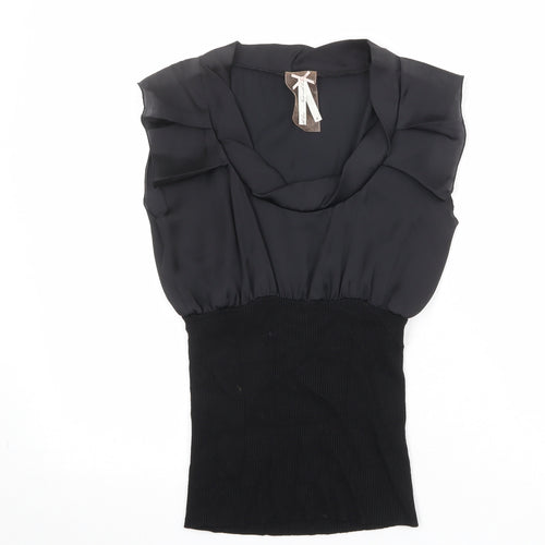 NEXT Womens Black Viscose Basic Blouse Size 8 Scoop Neck