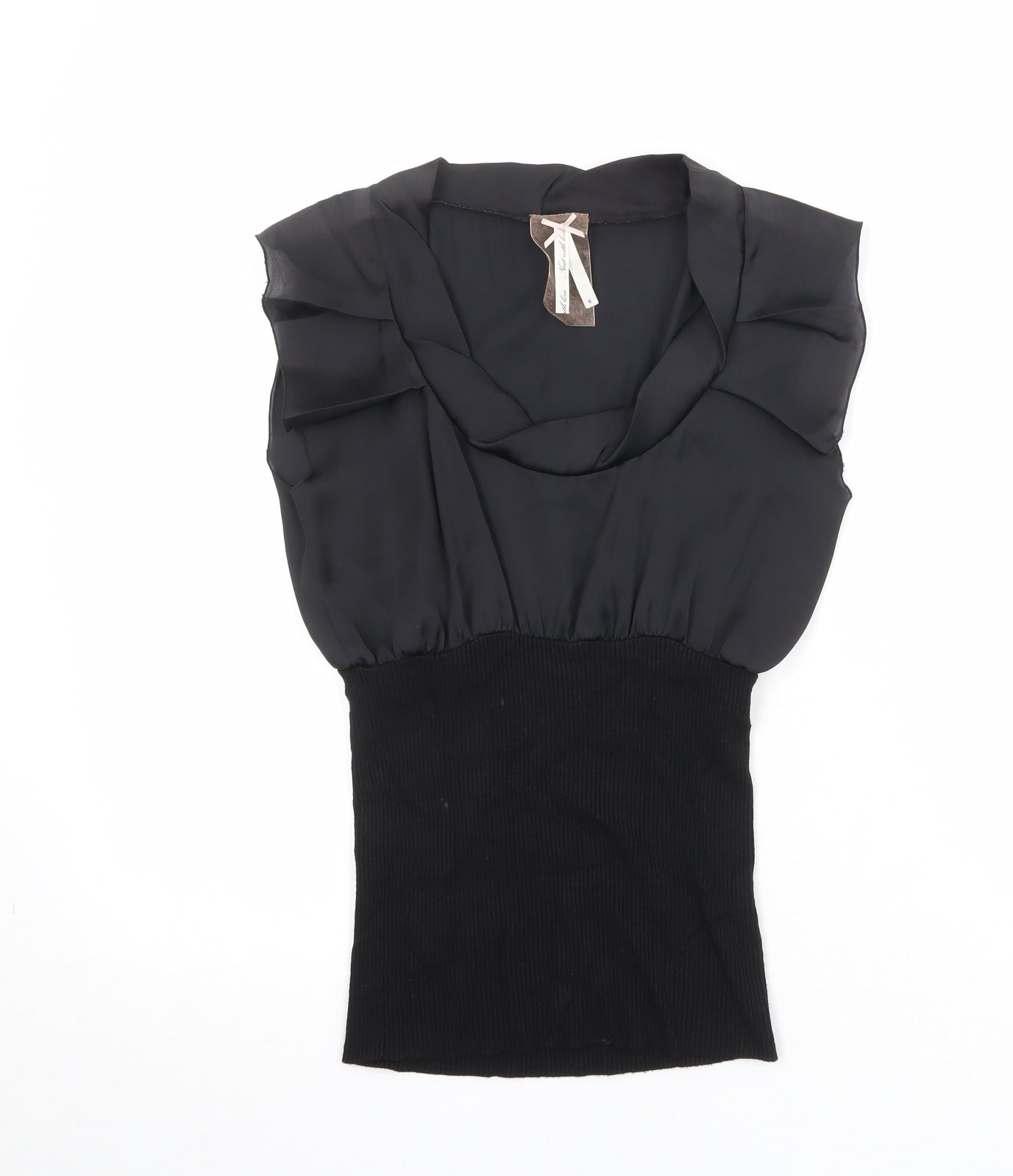 NEXT Womens Black Viscose Basic Blouse Size 8 Scoop Neck