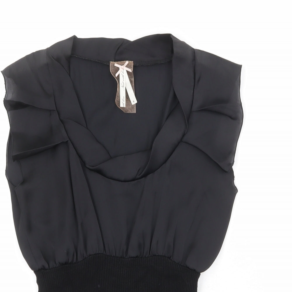 NEXT Womens Black Viscose Basic Blouse Size 8 Scoop Neck