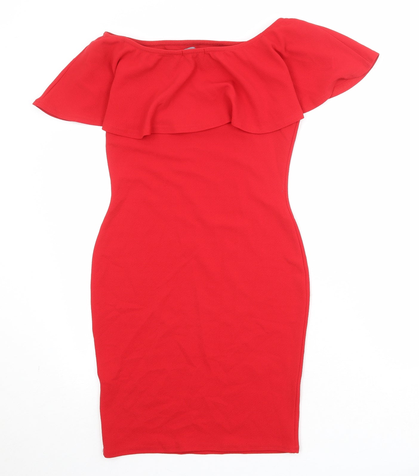 PRETTYLITTLETHING Womens Red Polyester Bodycon Size 12 Off the Shoulder Pullover