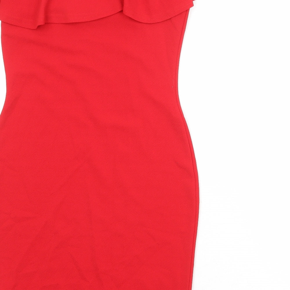PRETTYLITTLETHING Womens Red Polyester Bodycon Size 12 Off the Shoulder Pullover