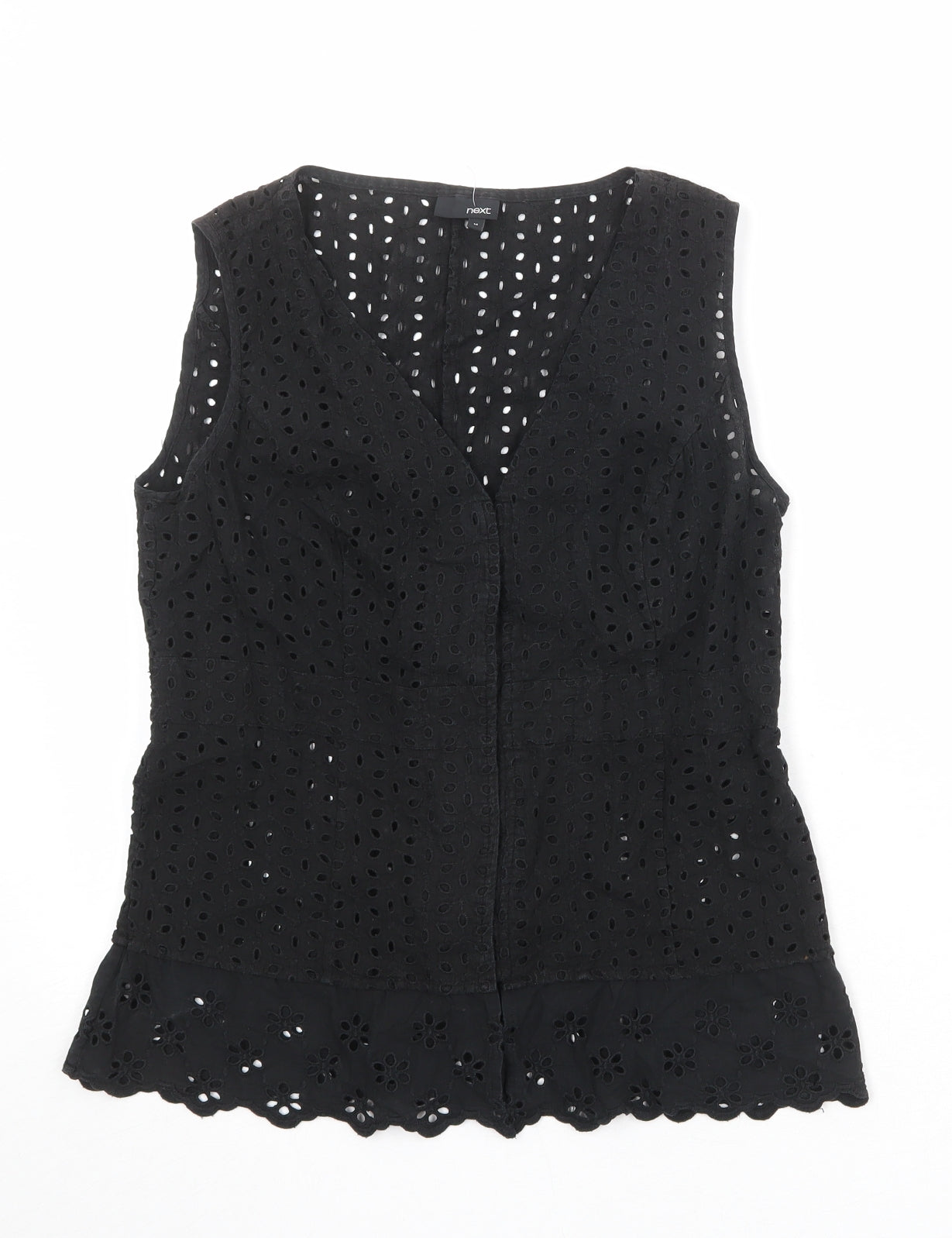 NEXT Womens Black Polyester Basic Blouse Size 14 V-Neck - Broderie Anglaise