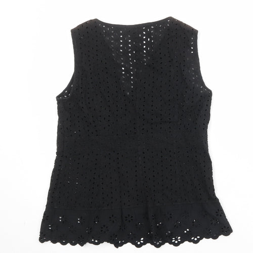 NEXT Womens Black Polyester Basic Blouse Size 14 V-Neck - Broderie Anglaise