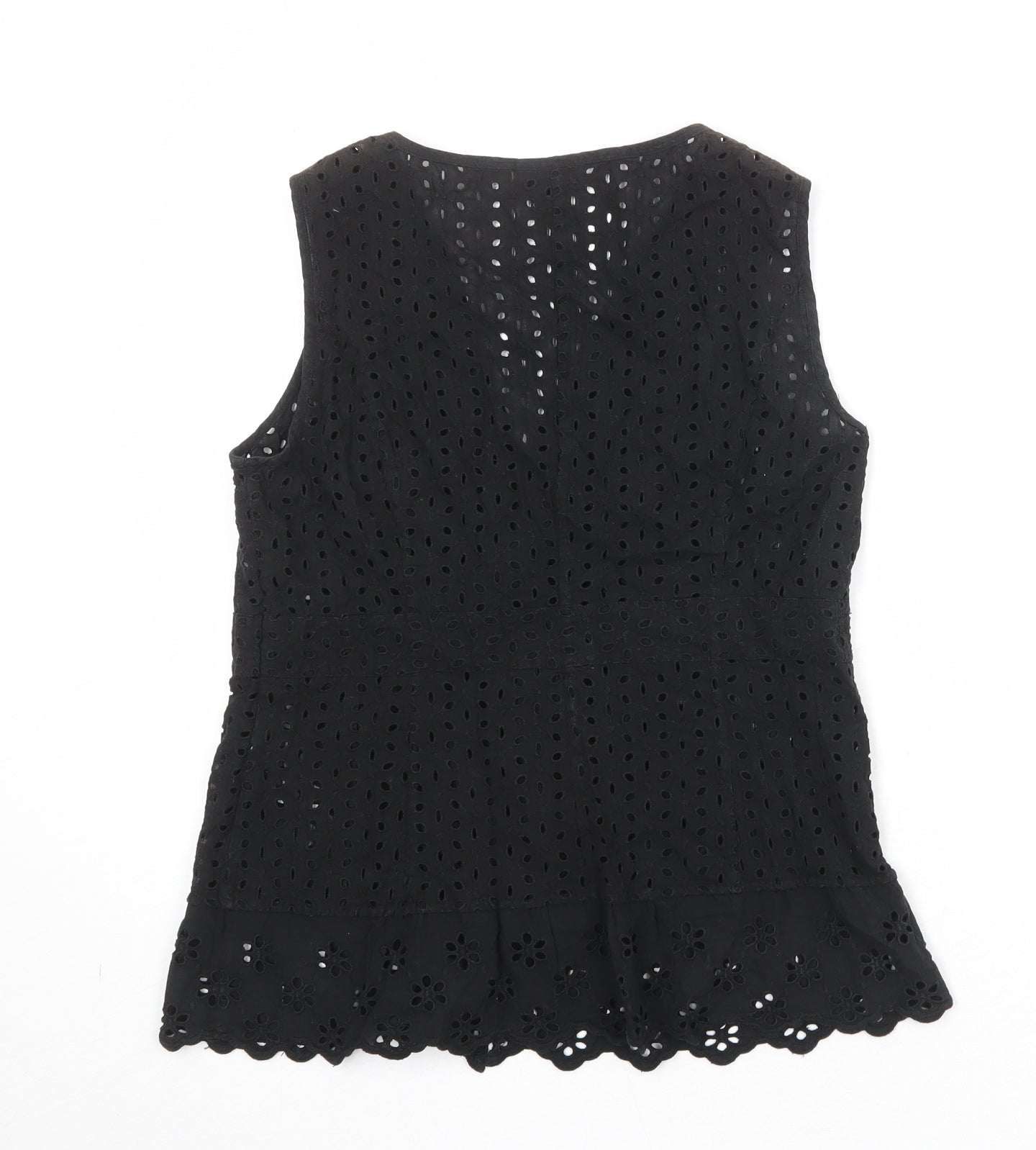 NEXT Womens Black Polyester Basic Blouse Size 14 V-Neck - Broderie Anglaise