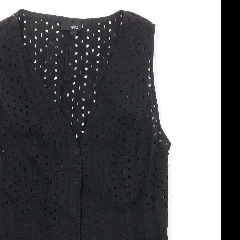 NEXT Womens Black Polyester Basic Blouse Size 14 V-Neck - Broderie Anglaise