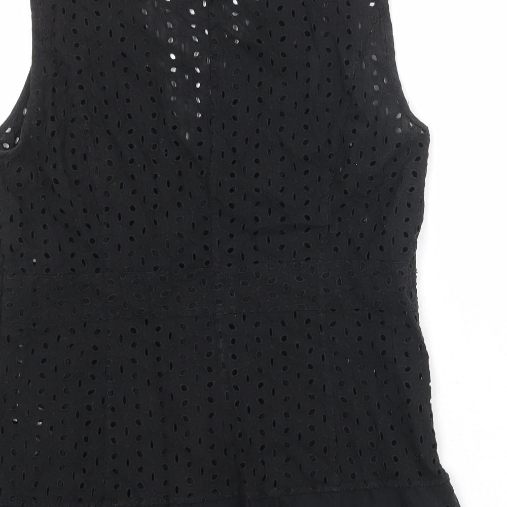 NEXT Womens Black Polyester Basic Blouse Size 14 V-Neck - Broderie Anglaise