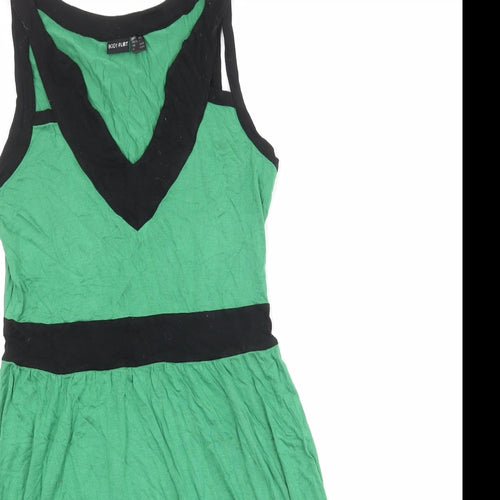 Body Flirt Womens Green Colourblock Viscose Tank Dress Size S V-Neck Pullover