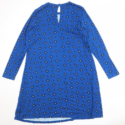 Marks and Spencer Womens Blue Geometric Viscose Jumper Dress Size 20 Round Neck Button