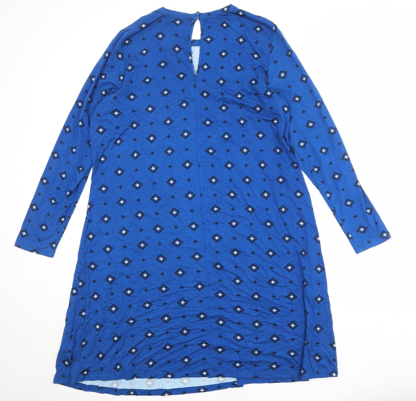 Marks and Spencer Womens Blue Geometric Viscose Jumper Dress Size 20 Round Neck Button