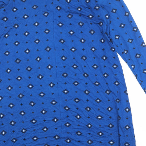 Marks and Spencer Womens Blue Geometric Viscose Jumper Dress Size 20 Round Neck Button