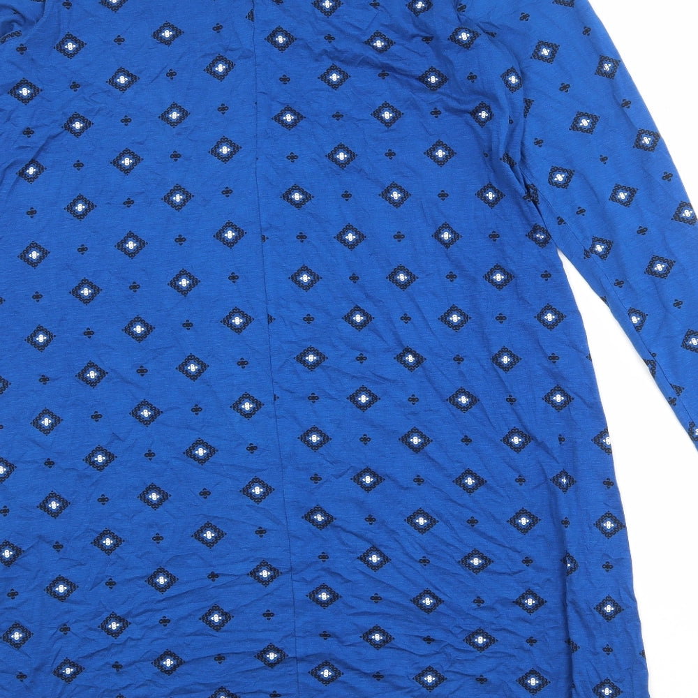 Marks and Spencer Womens Blue Geometric Viscose Jumper Dress Size 20 Round Neck Button