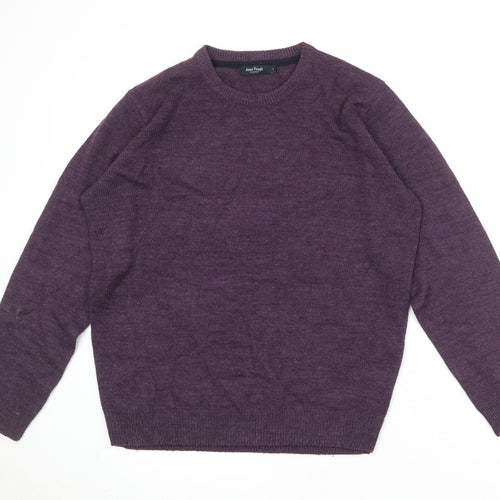 EWM Mens Purple Round Neck Acrylic Pullover Jumper Size L Long Sleeve