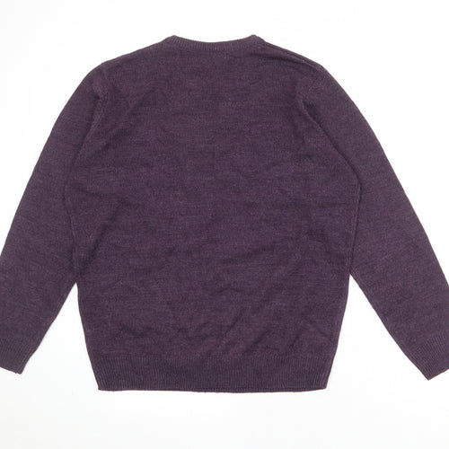 EWM Mens Purple Round Neck Acrylic Pullover Jumper Size L Long Sleeve