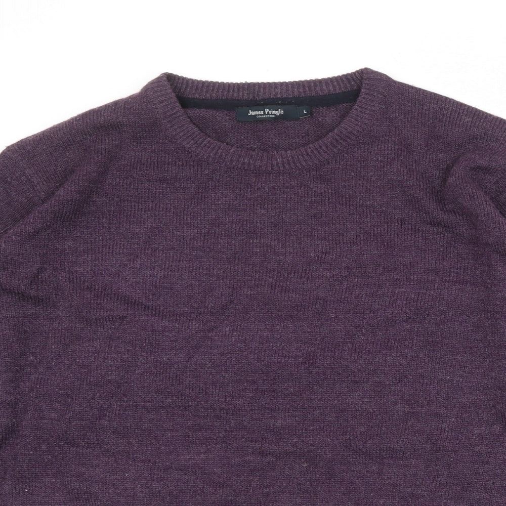 EWM Mens Purple Round Neck Acrylic Pullover Jumper Size L Long Sleeve
