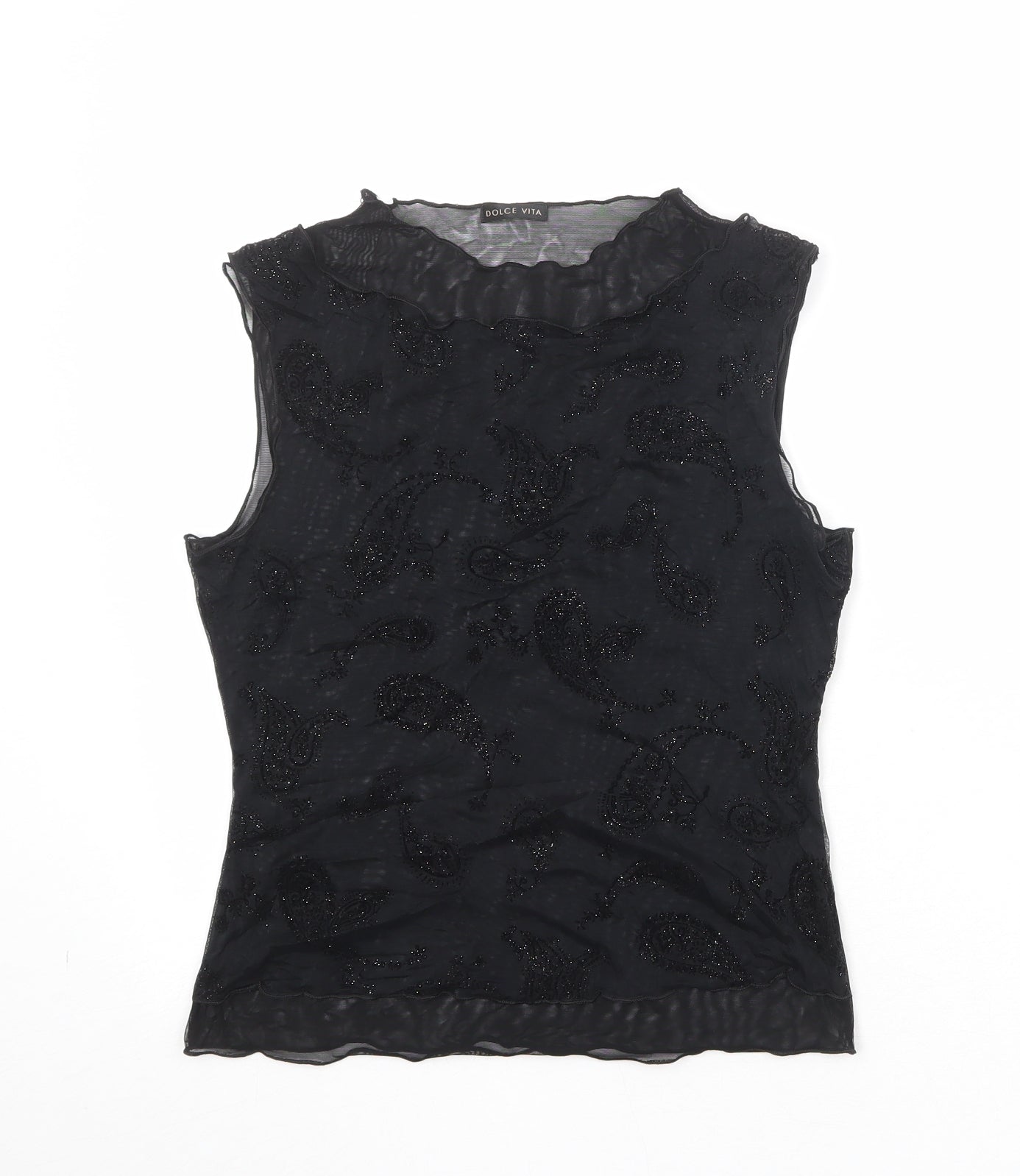 Marks and Spencer Womens Black Paisley Polyamide Basic Blouse Size 12 Boat Neck
