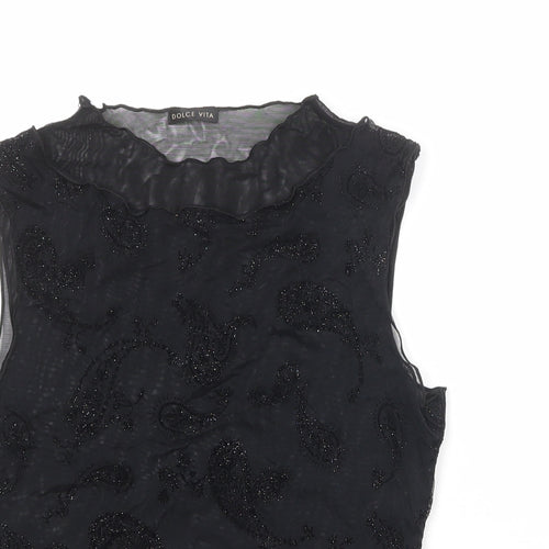 Marks and Spencer Womens Black Paisley Polyamide Basic Blouse Size 12 Boat Neck