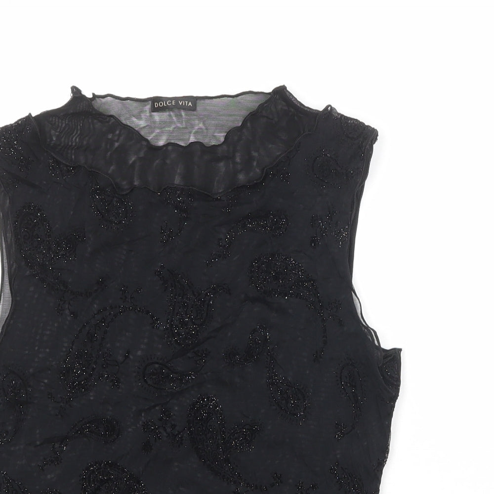 Marks and Spencer Womens Black Paisley Polyamide Basic Blouse Size 12 Boat Neck