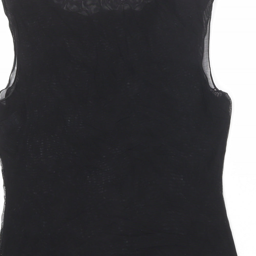 Marks and Spencer Womens Black Paisley Polyamide Basic Blouse Size 12 Boat Neck
