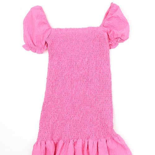 Zara Womens Pink Polyester Skater Dress Size S Square Neck Pullover