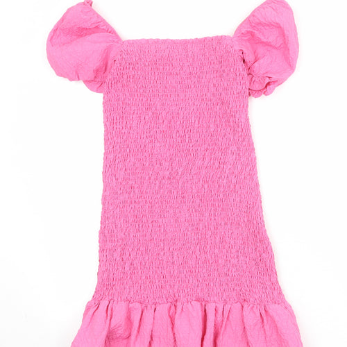 Zara Womens Pink Polyester Skater Dress Size S Square Neck Pullover