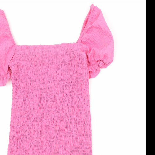 Zara Womens Pink Polyester Skater Dress Size S Square Neck Pullover