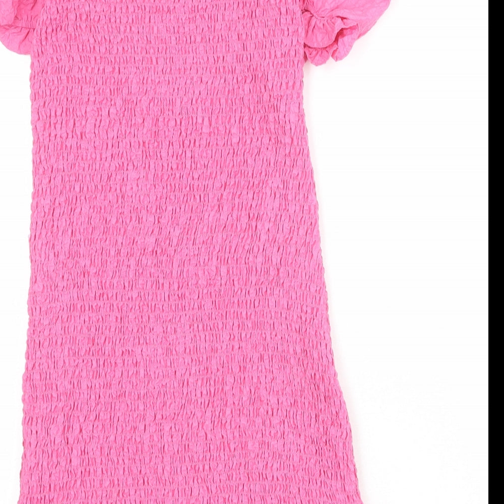 Zara Womens Pink Polyester Skater Dress Size S Square Neck Pullover